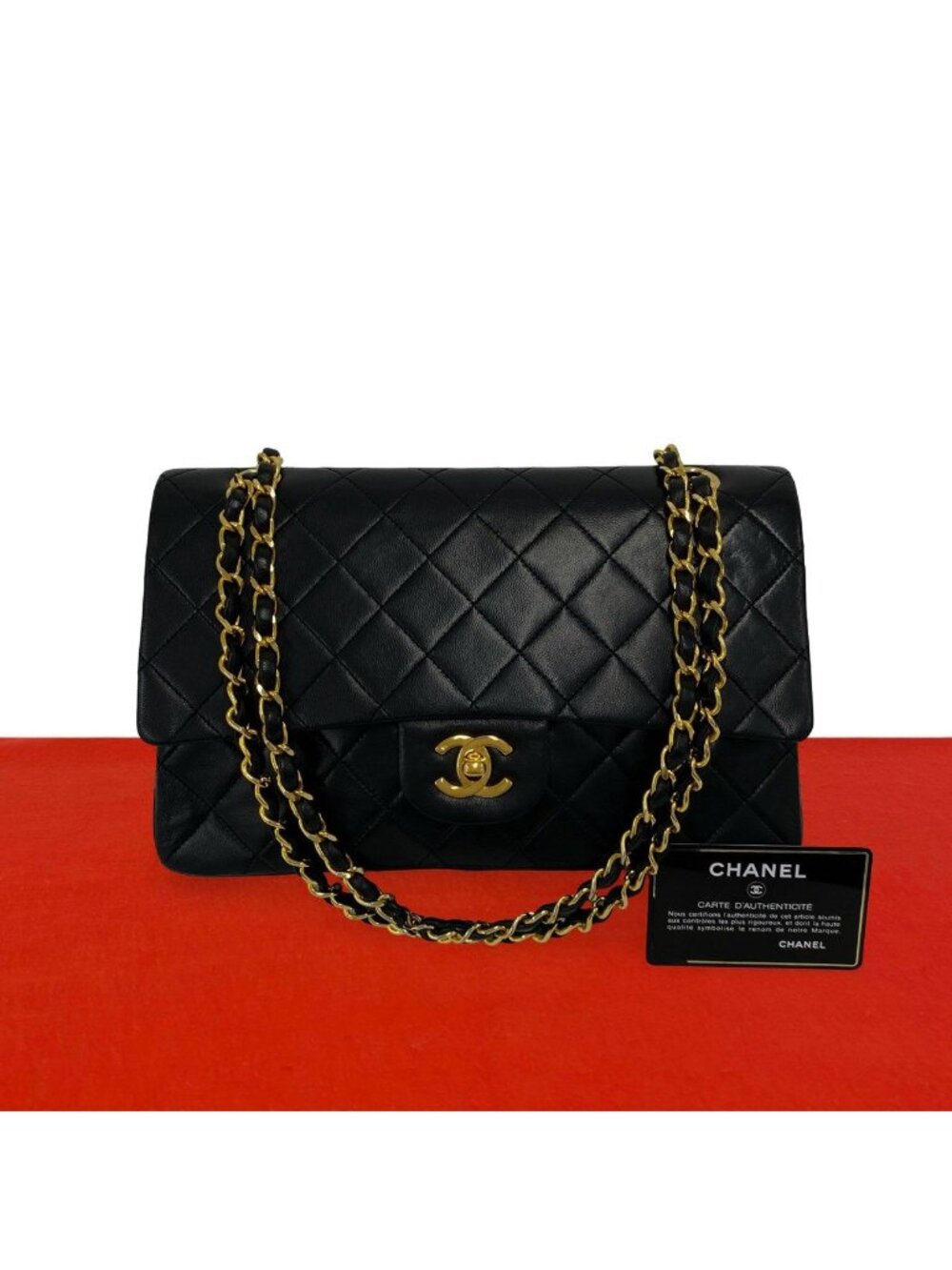 Chanel Vintage Quilted Double Flap 25 Lambskin Shoulder Bag Black